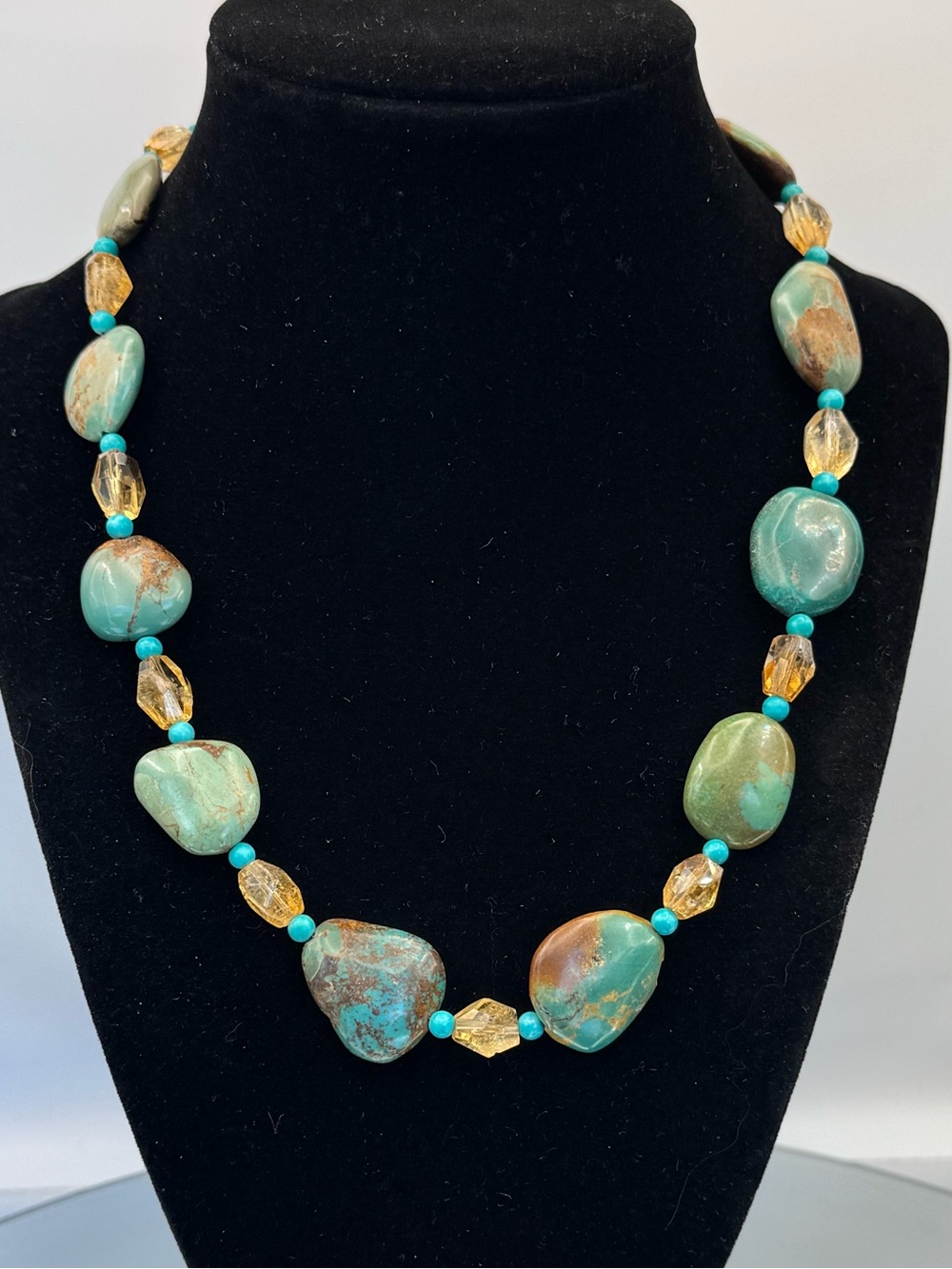 Zoe B 14K Clasp Turquoise and Citrine Quartz Stone Beaded Necklace
